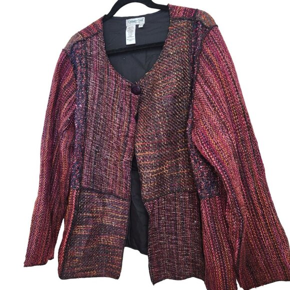 Vintage Coldwater Creek Tweed Jacket Blazer Boho Patchwork Artsy Lagenlook  Sz L - Picture 2 of 12